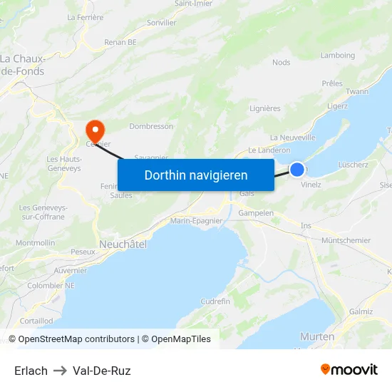 Erlach to Val-De-Ruz map