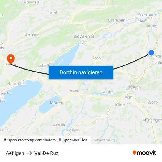 Aefligen to Val-De-Ruz map