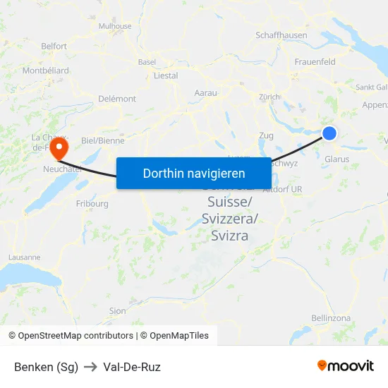 Benken (Sg) to Val-De-Ruz map