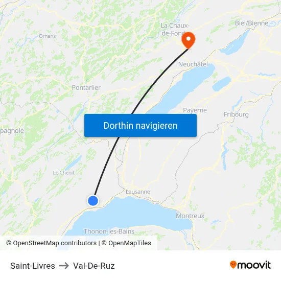 Saint-Livres to Val-De-Ruz map