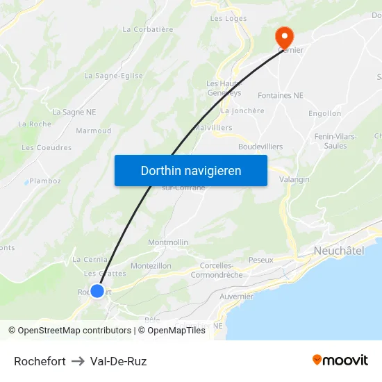Rochefort to Val-De-Ruz map