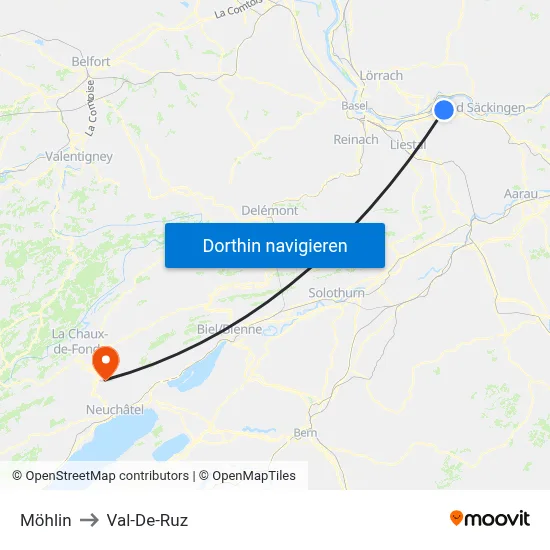Möhlin to Val-De-Ruz map