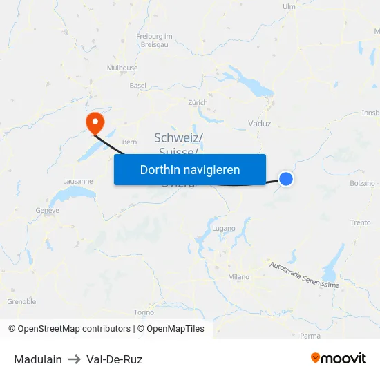 Madulain to Val-De-Ruz map