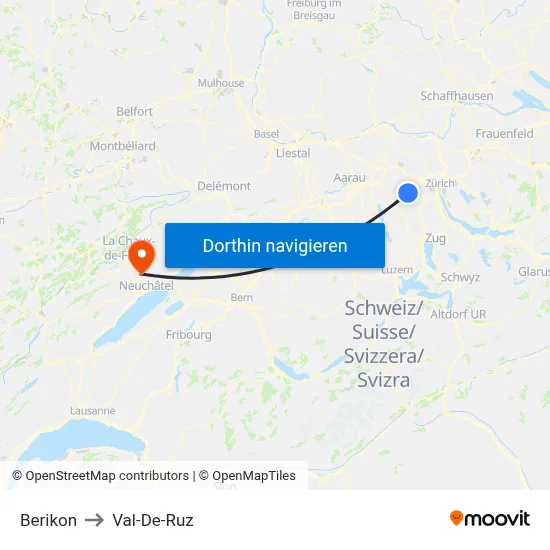 Berikon to Val-De-Ruz map