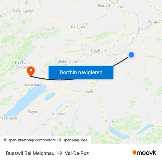 Busswil Bei Melchnau to Val-De-Ruz map