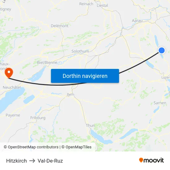 Hitzkirch to Val-De-Ruz map