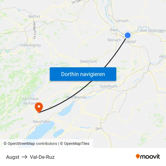 Augst to Val-De-Ruz map
