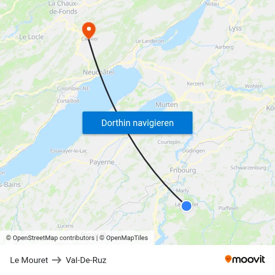 Le Mouret to Val-De-Ruz map