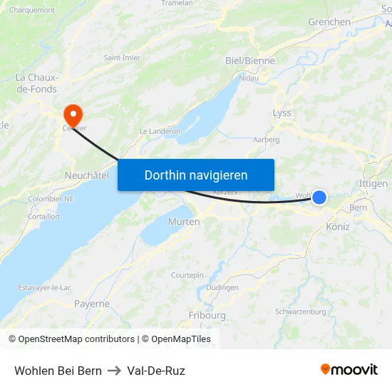Wohlen Bei Bern to Val-De-Ruz map