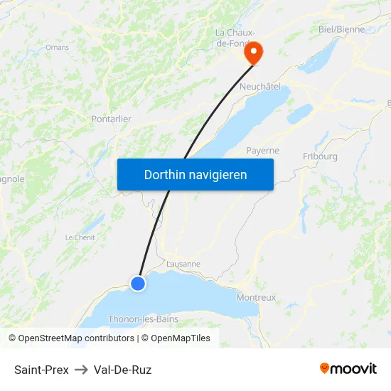Saint-Prex to Val-De-Ruz map