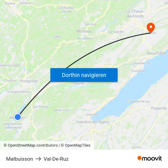 Malbuisson to Val-De-Ruz map
