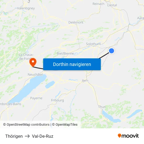 Thörigen to Val-De-Ruz map