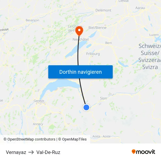 Vernayaz to Val-De-Ruz map