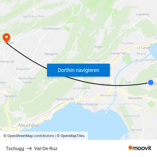 Tschugg to Val-De-Ruz map