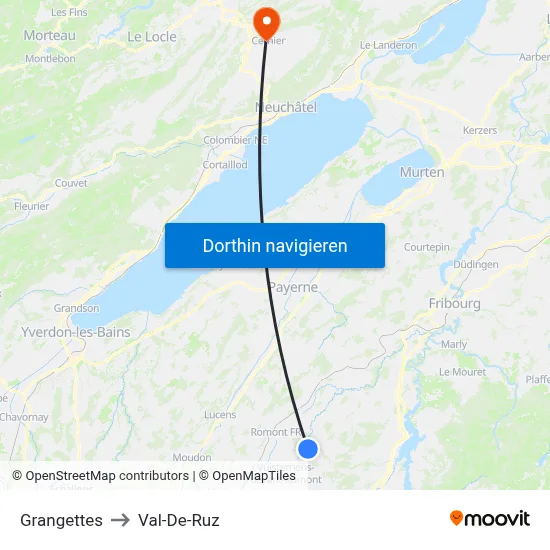 Grangettes to Val-De-Ruz map
