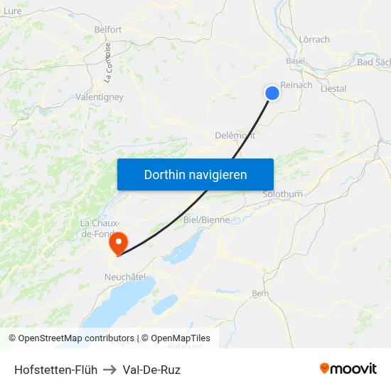 Hofstetten-Flüh to Val-De-Ruz map