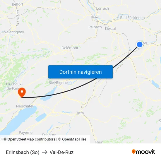 Erlinsbach (So) to Val-De-Ruz map