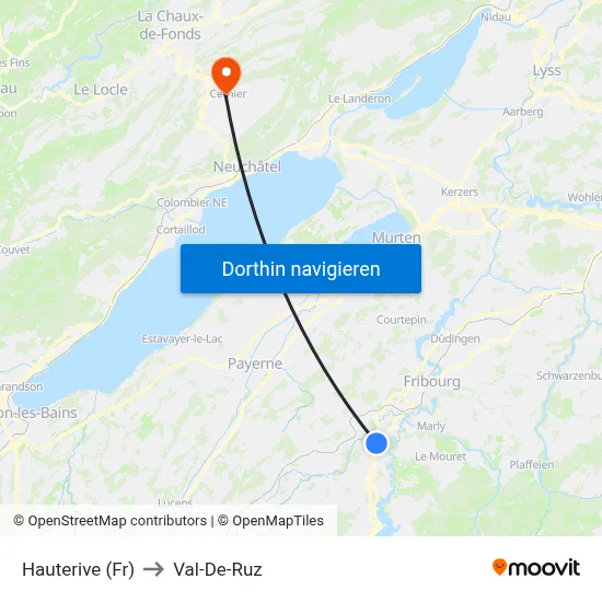 Hauterive (Fr) to Val-De-Ruz map
