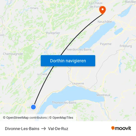 Divonne-Les-Bains to Val-De-Ruz map
