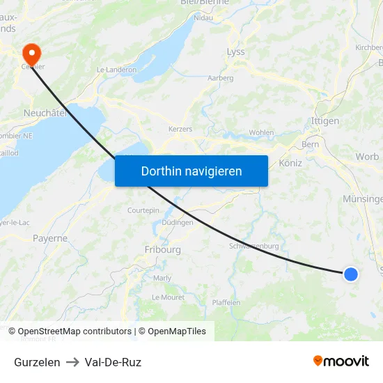 Gurzelen to Val-De-Ruz map