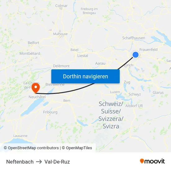 Neftenbach to Val-De-Ruz map