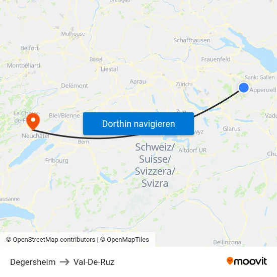 Degersheim to Val-De-Ruz map