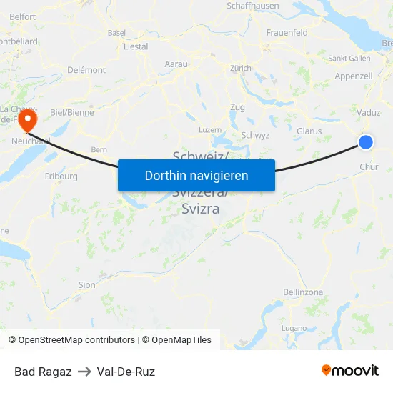Bad Ragaz to Val-De-Ruz map