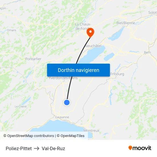 Poliez-Pittet to Val-De-Ruz map