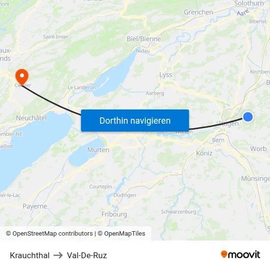 Krauchthal to Val-De-Ruz map