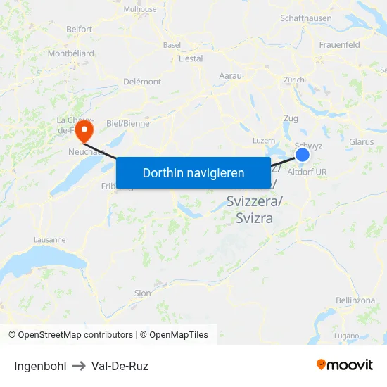 Ingenbohl to Val-De-Ruz map
