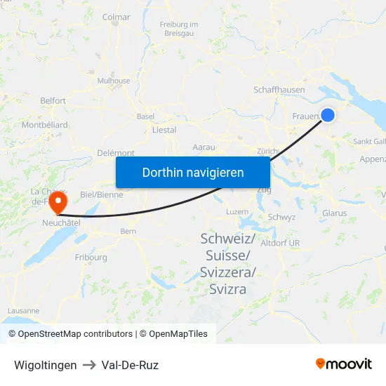 Wigoltingen to Val-De-Ruz map
