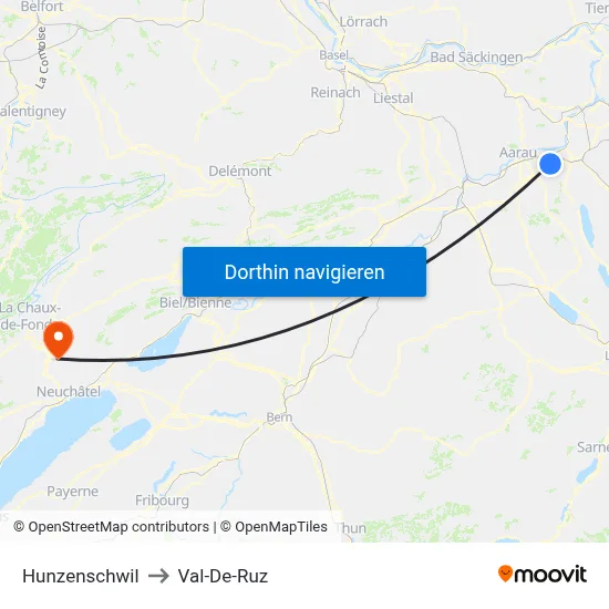 Hunzenschwil to Val-De-Ruz map