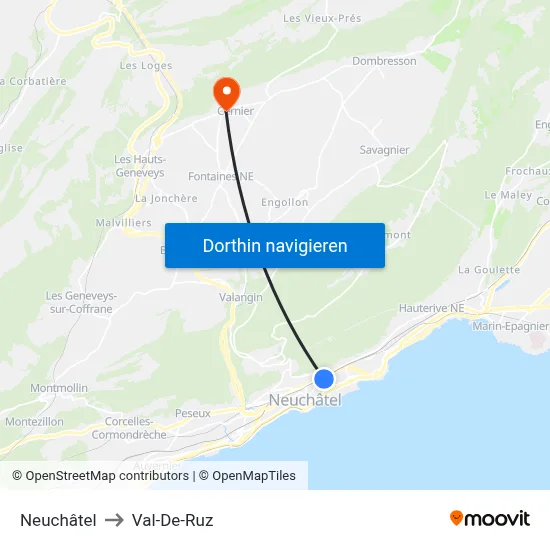 Neuchâtel to Val-De-Ruz map