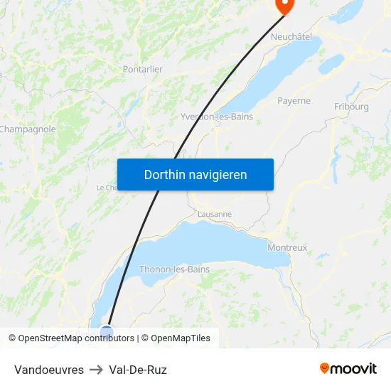 Vandoeuvres to Val-De-Ruz map