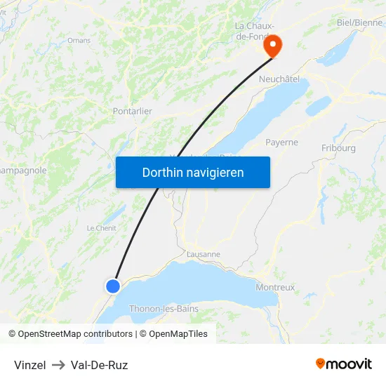 Vinzel to Val-De-Ruz map