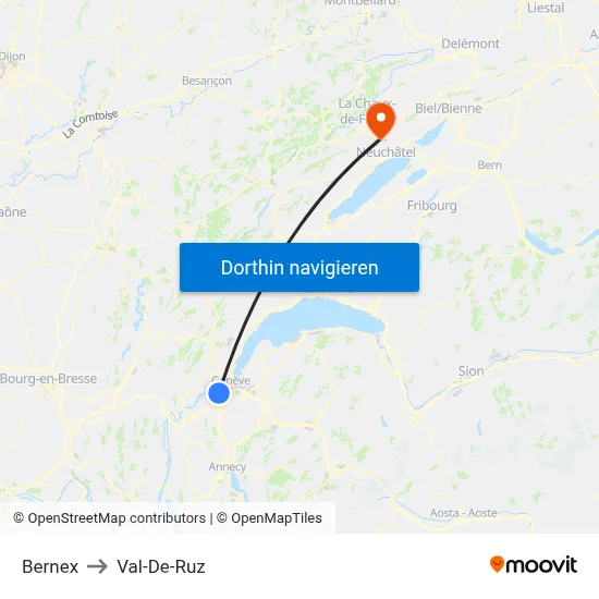 Bernex to Val-De-Ruz map