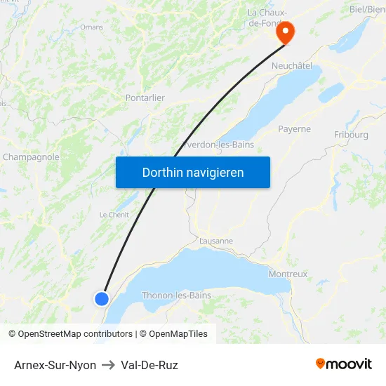 Arnex-Sur-Nyon to Val-De-Ruz map