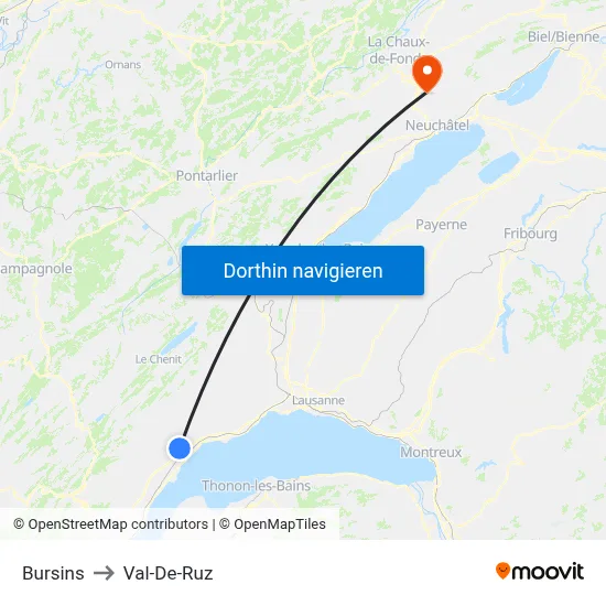Bursins to Val-De-Ruz map