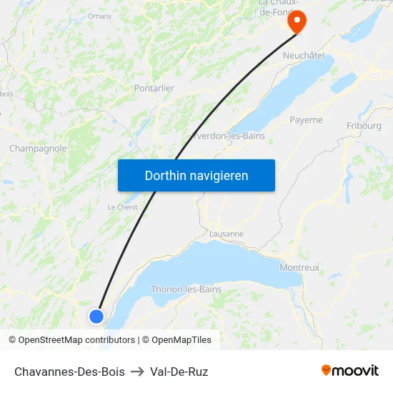 Chavannes-Des-Bois to Val-De-Ruz map