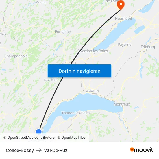 Collex-Bossy to Val-De-Ruz map