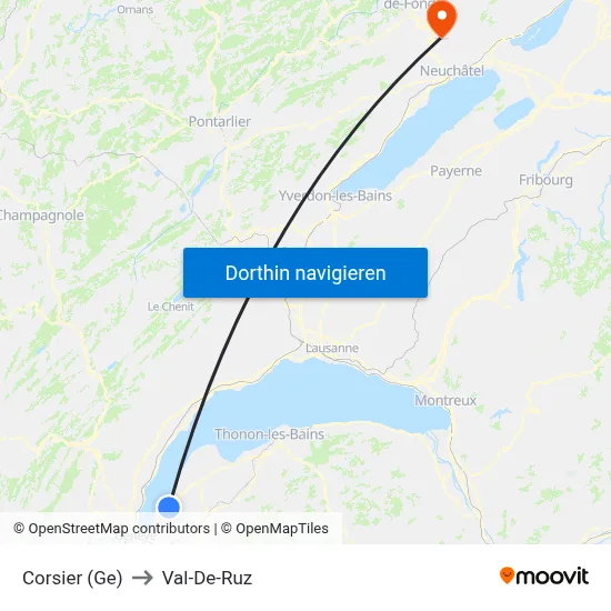 Corsier (Ge) to Val-De-Ruz map