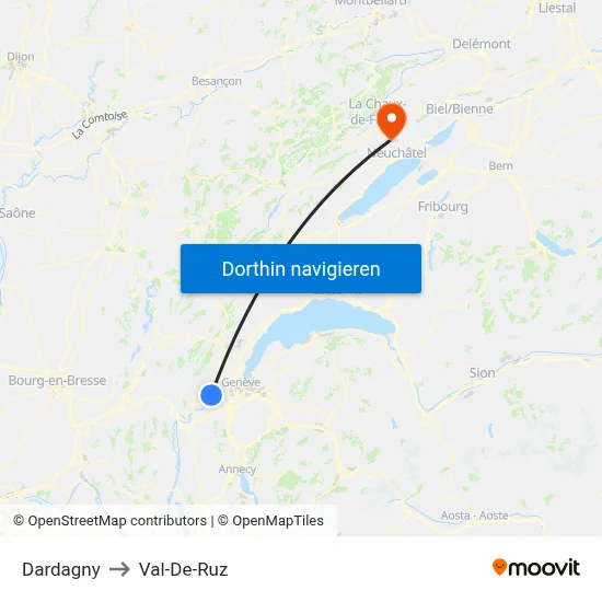Dardagny to Val-De-Ruz map