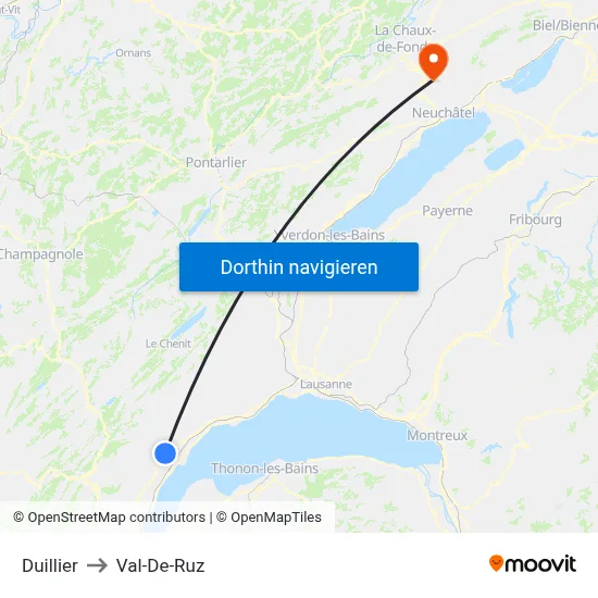 Duillier to Val-De-Ruz map