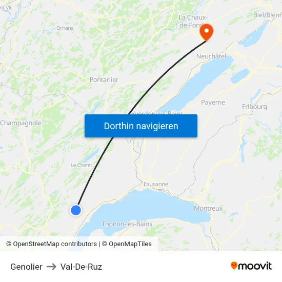 Genolier to Val-De-Ruz map