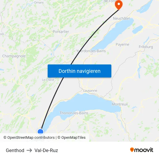 Genthod to Val-De-Ruz map