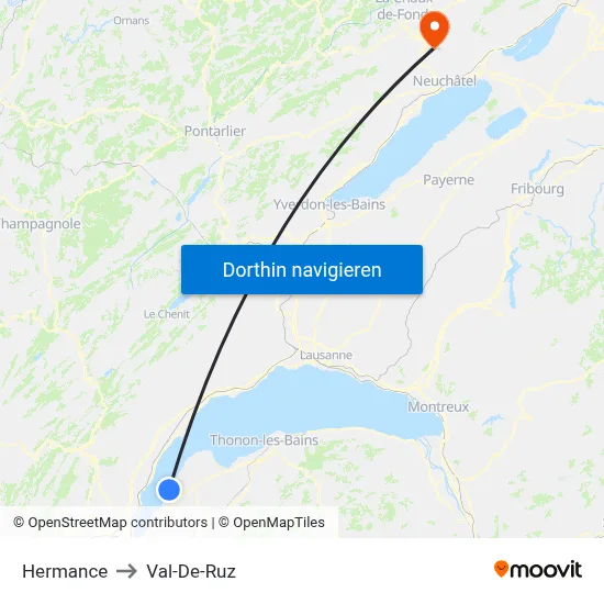 Hermance to Val-De-Ruz map