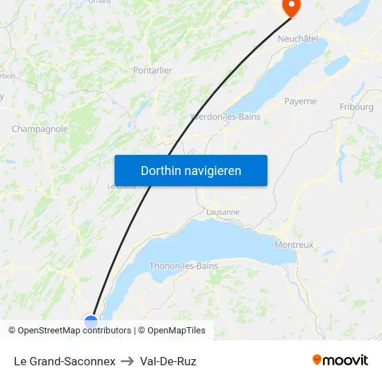 Le Grand-Saconnex to Val-De-Ruz map