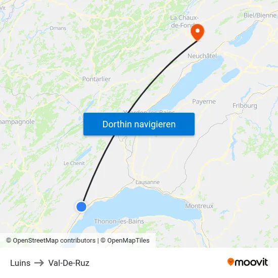 Luins to Val-De-Ruz map