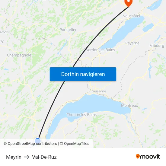 Meyrin to Val-De-Ruz map