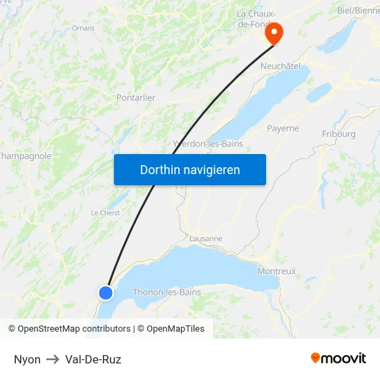 Nyon to Val-De-Ruz map
